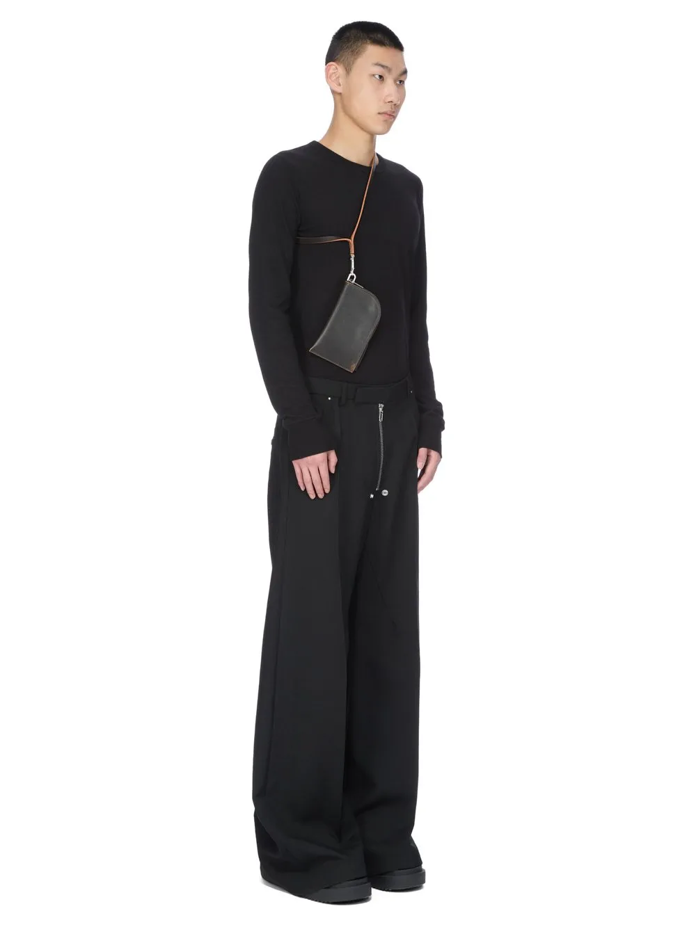 Rick Owens Concordians Neckwallet In Black Groppone Cow Leather