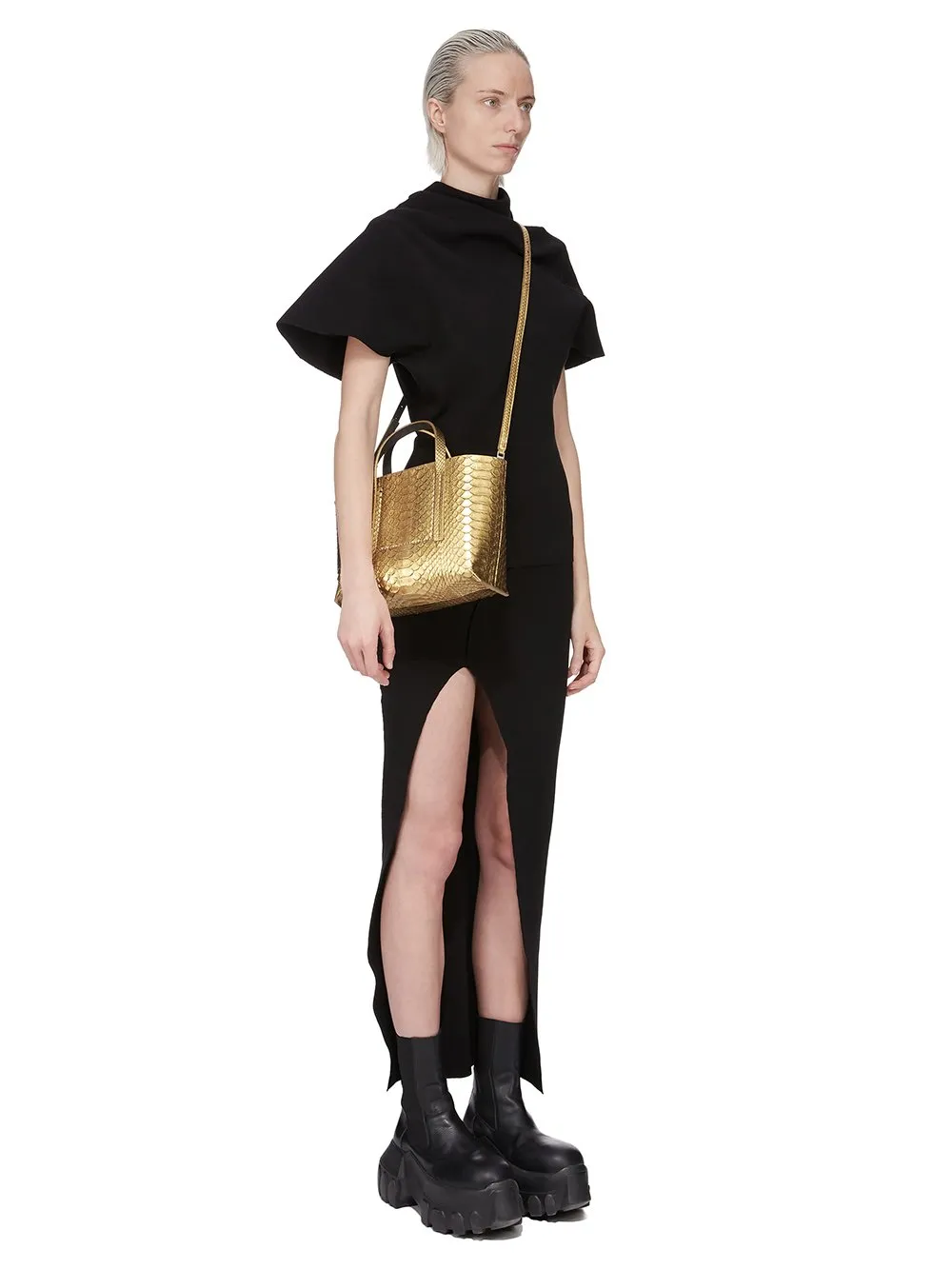 Rick Owens Mini Shopper In Gold Python Snakeskin