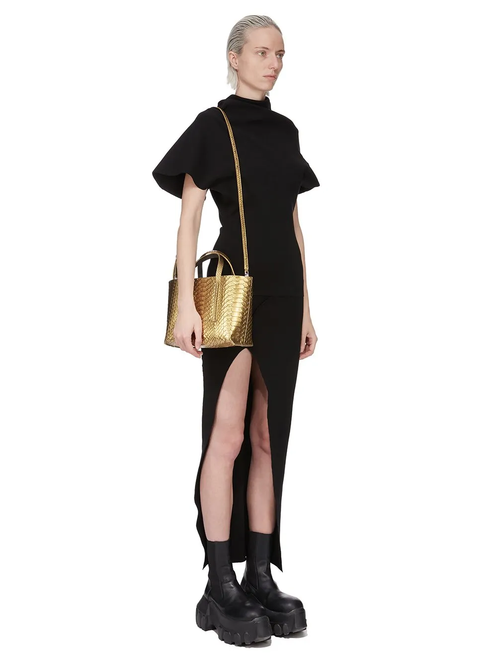 Rick Owens Mini Shopper In Gold Python Snakeskin