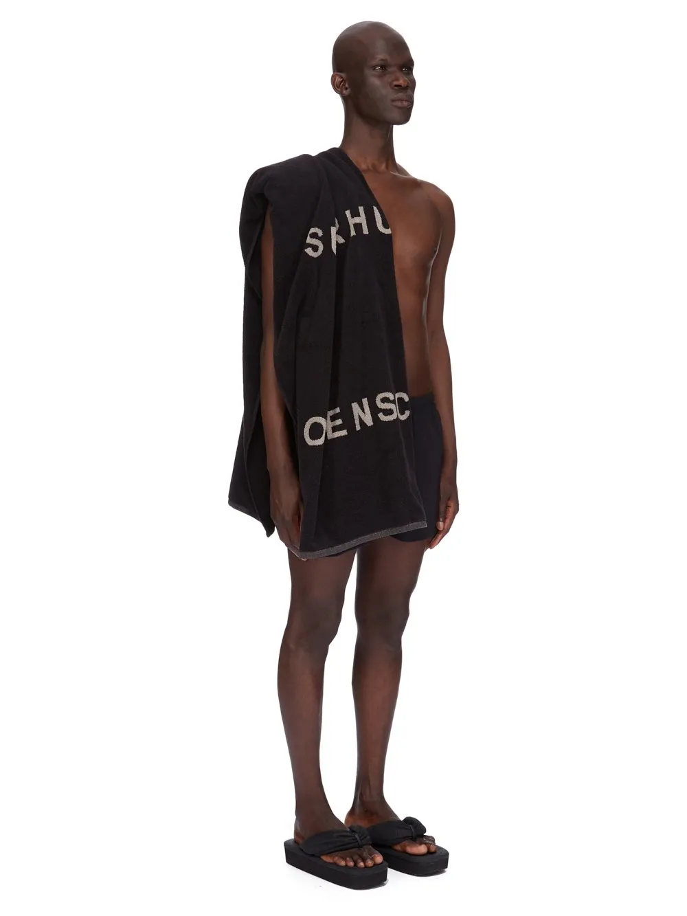 Rick Owens Beach Towel In Black/Pearl Heavy Cotton Terry