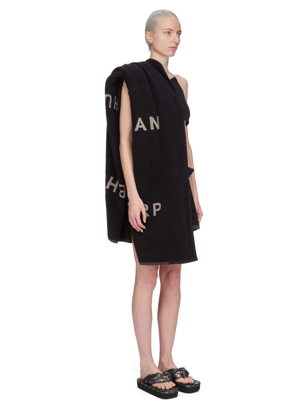 Rick Owens Beach Towel In Black/Pearl Heavy Cotton Terry