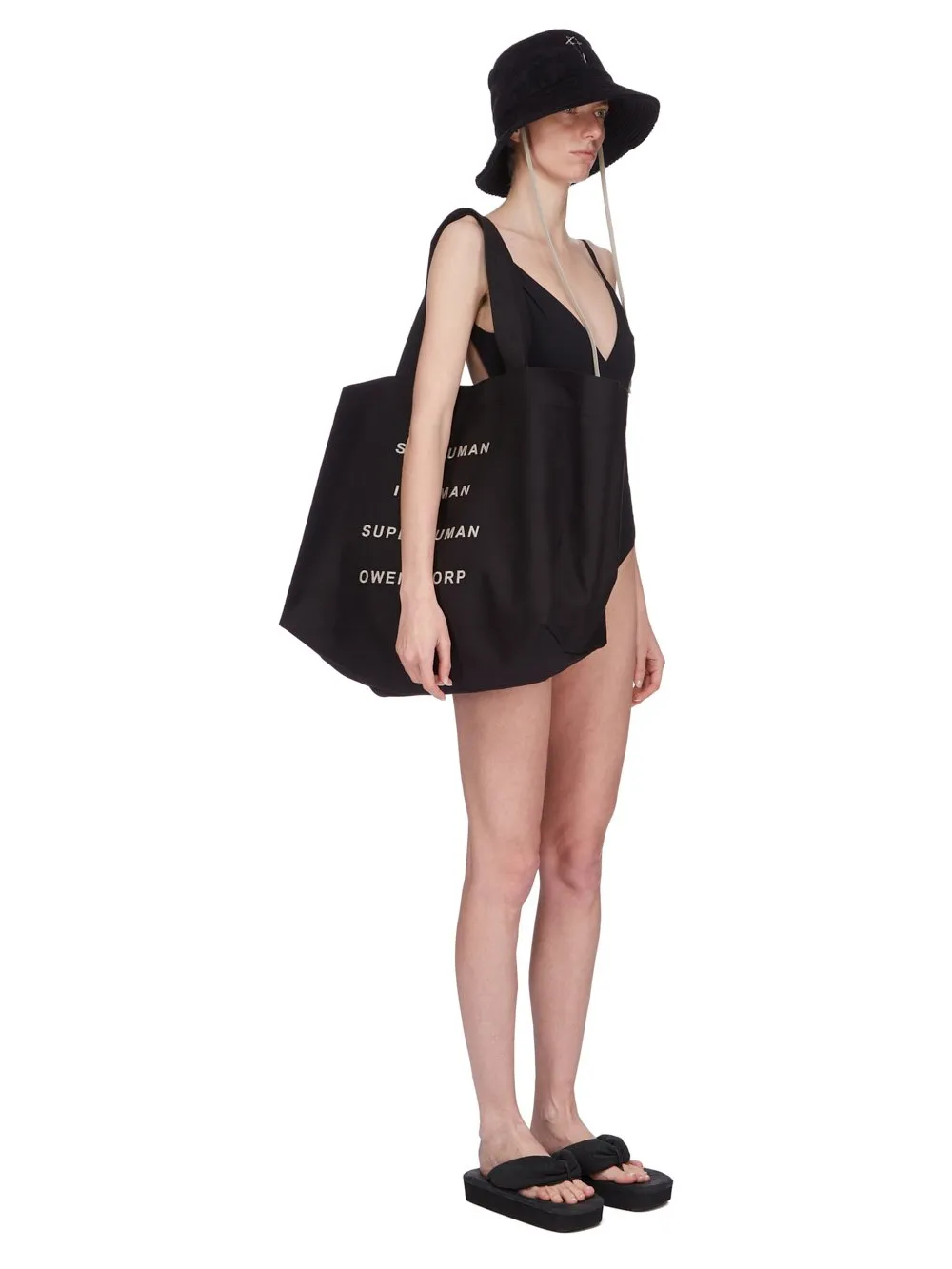 Rick Owens Beach Bag In Black/Pearl Heavy Cotton Canvas