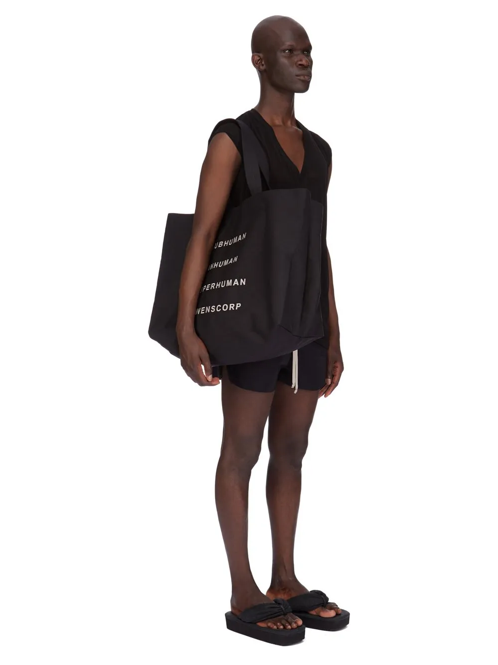 Rick Owens Beach Bag In Black/Pearl Heavy Cotton Canvas