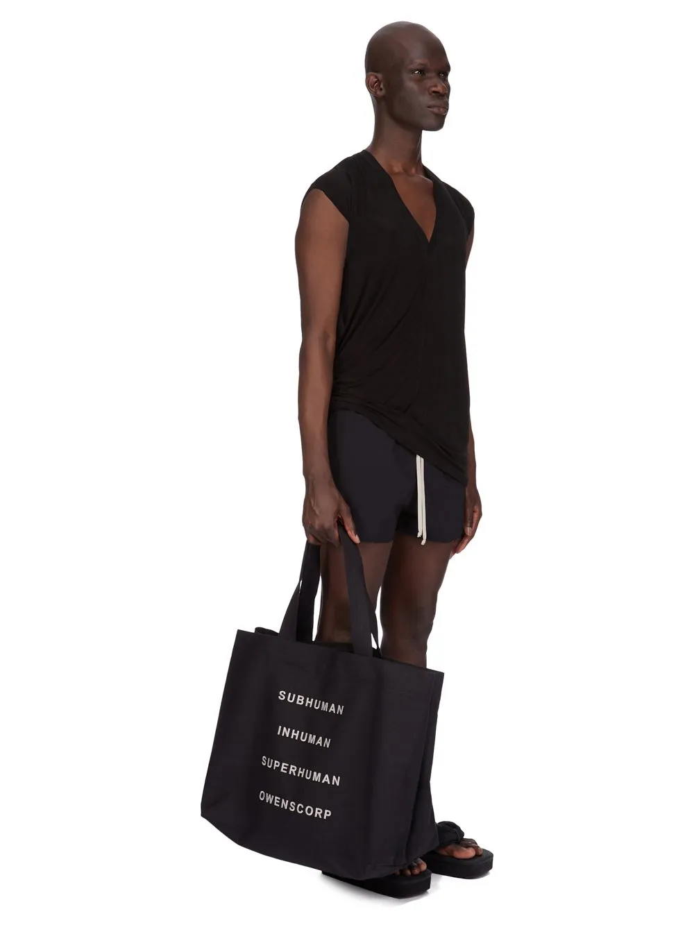 Rick Owens Beach Bag In Black/Pearl Heavy Cotton Canvas