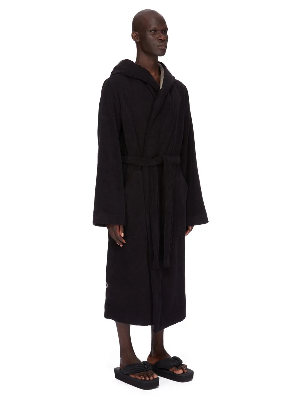 Rick Owens Beach Robe In Black/Pearl Heavy Cotton Terry