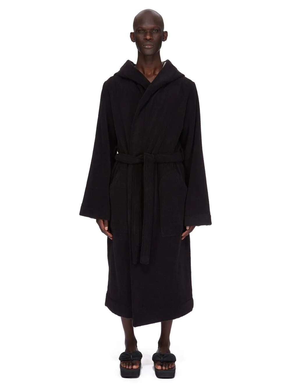Rick Owens Beach Robe In Black/Pearl Heavy Cotton Terry