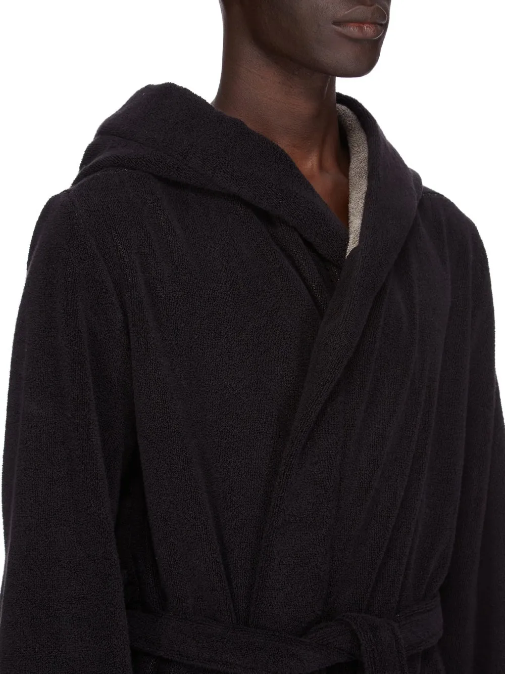 Rick Owens Beach Robe In Black/Pearl Heavy Cotton Terry