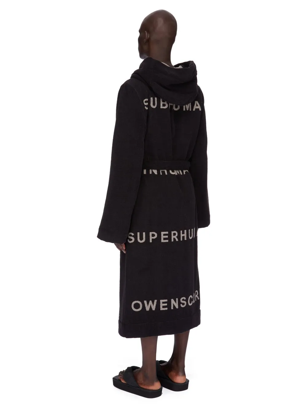 Rick Owens Beach Robe In Black/Pearl Heavy Cotton Terry