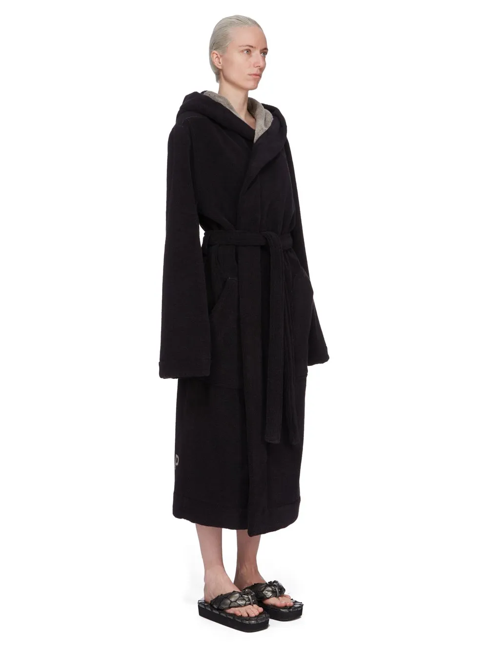 Rick Owens Beach Robe In Black/Pearl Heavy Cotton Terry
