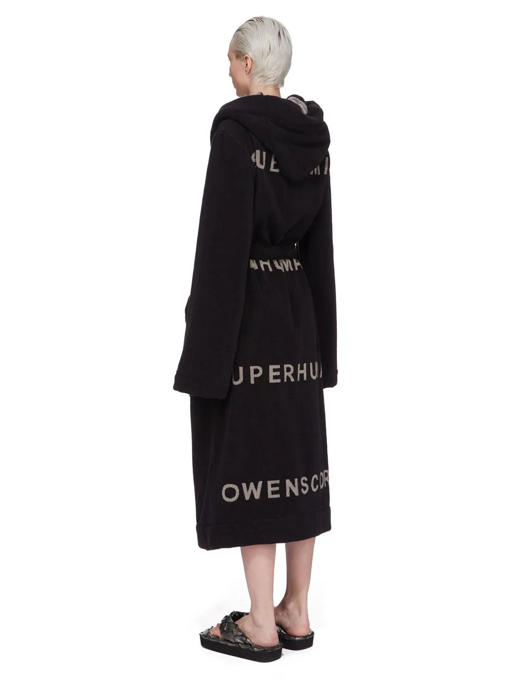 Rick Owens Beach Robe In Black/Pearl Heavy Cotton Terry