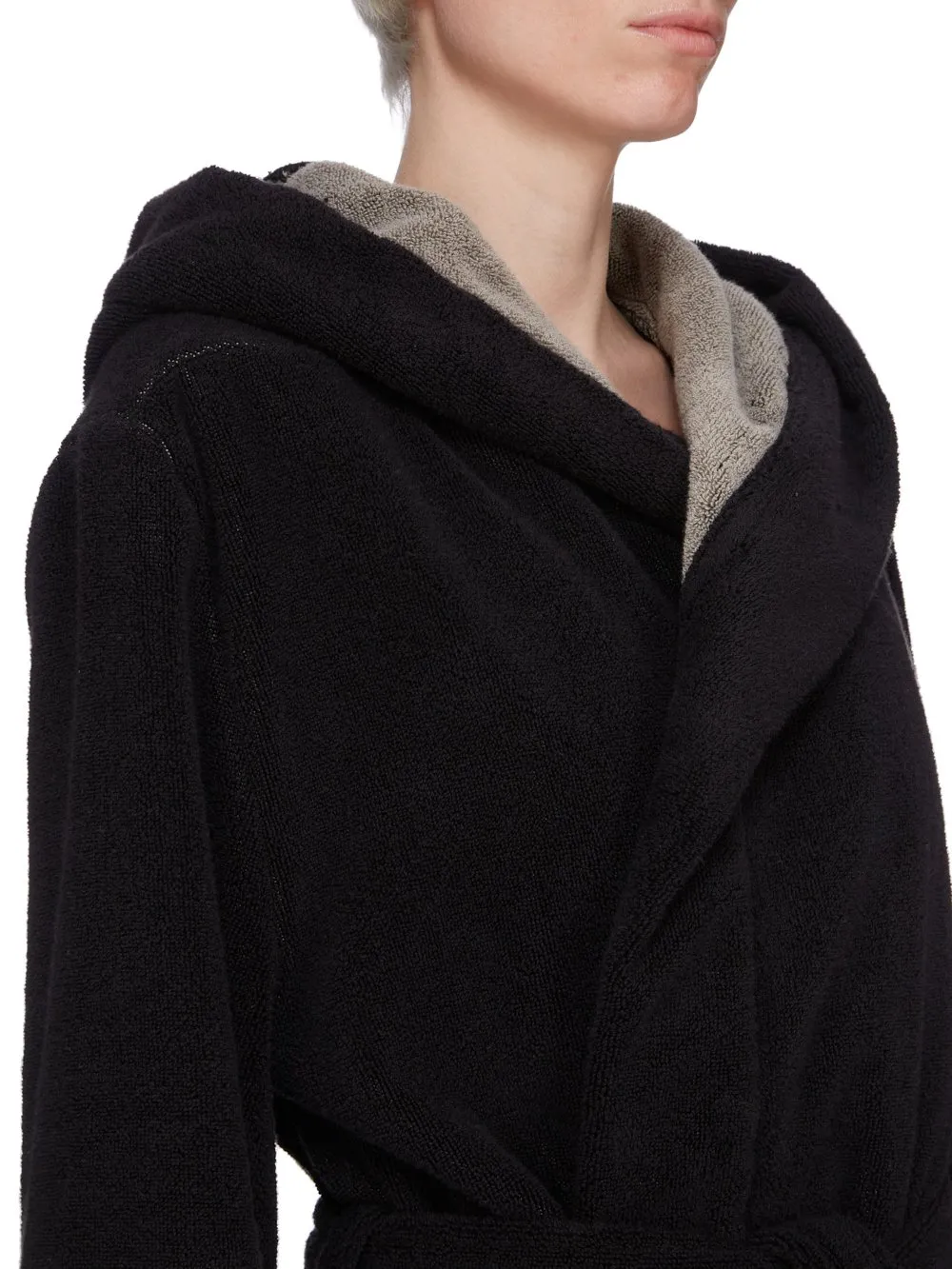 Rick Owens Beach Robe In Black/Pearl Heavy Cotton Terry