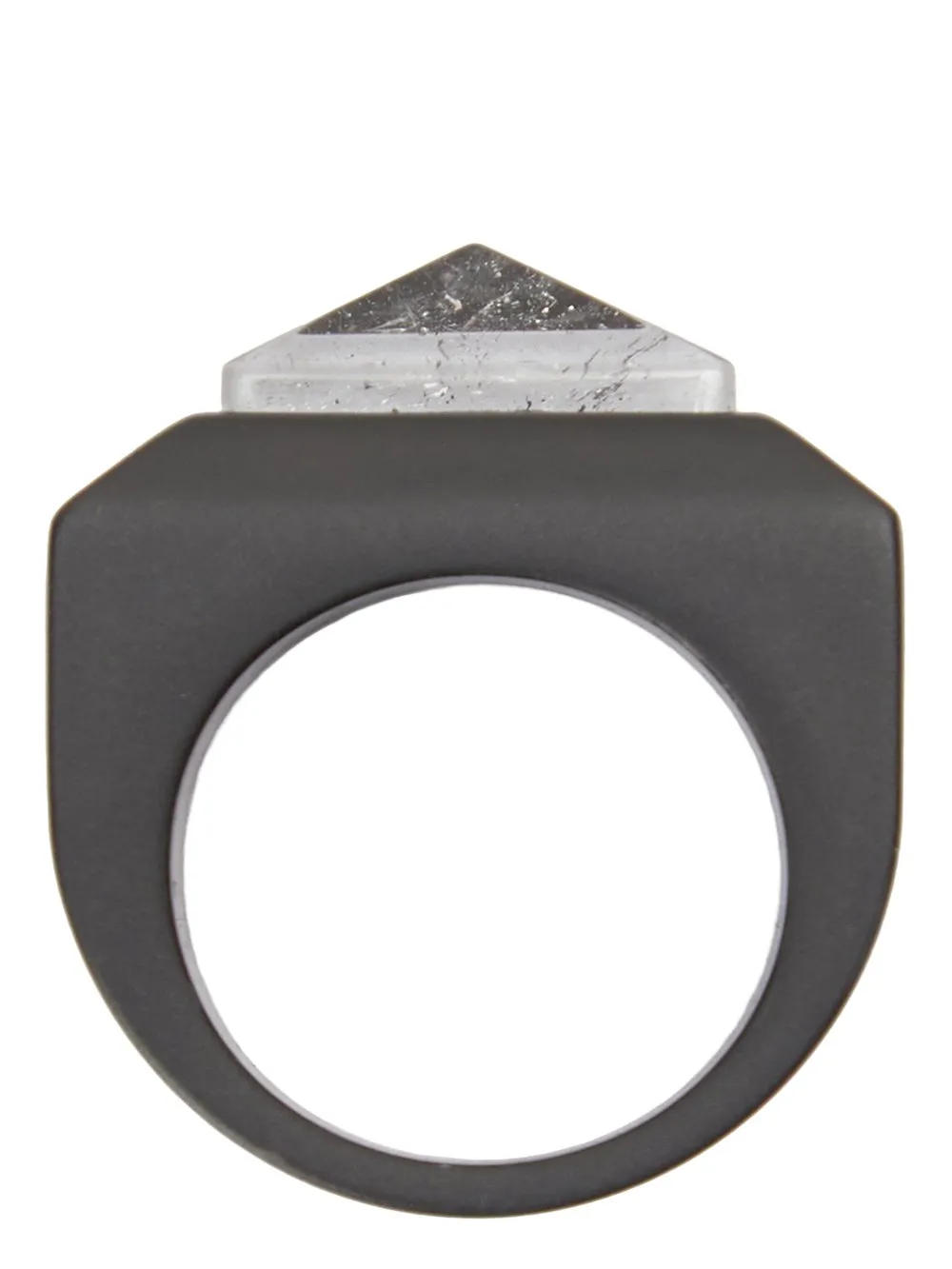 Rick Owens Crystal Pyramid Ring In Black Brass And Rock Crystal