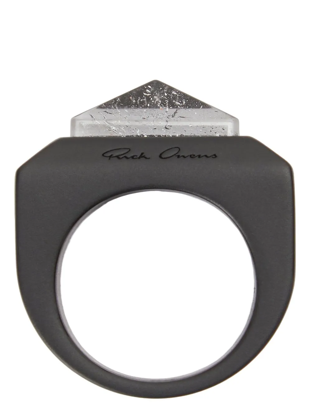 Rick Owens Crystal Pyramid Ring In Black Brass And Rock Crystal