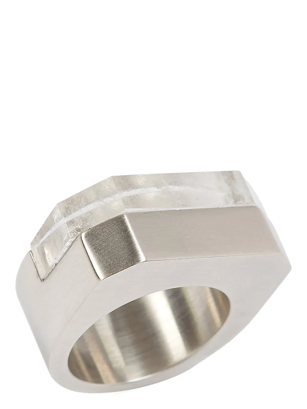 Rick Owens Double Crystal Ring In Palladio Brass And Hematite Stone