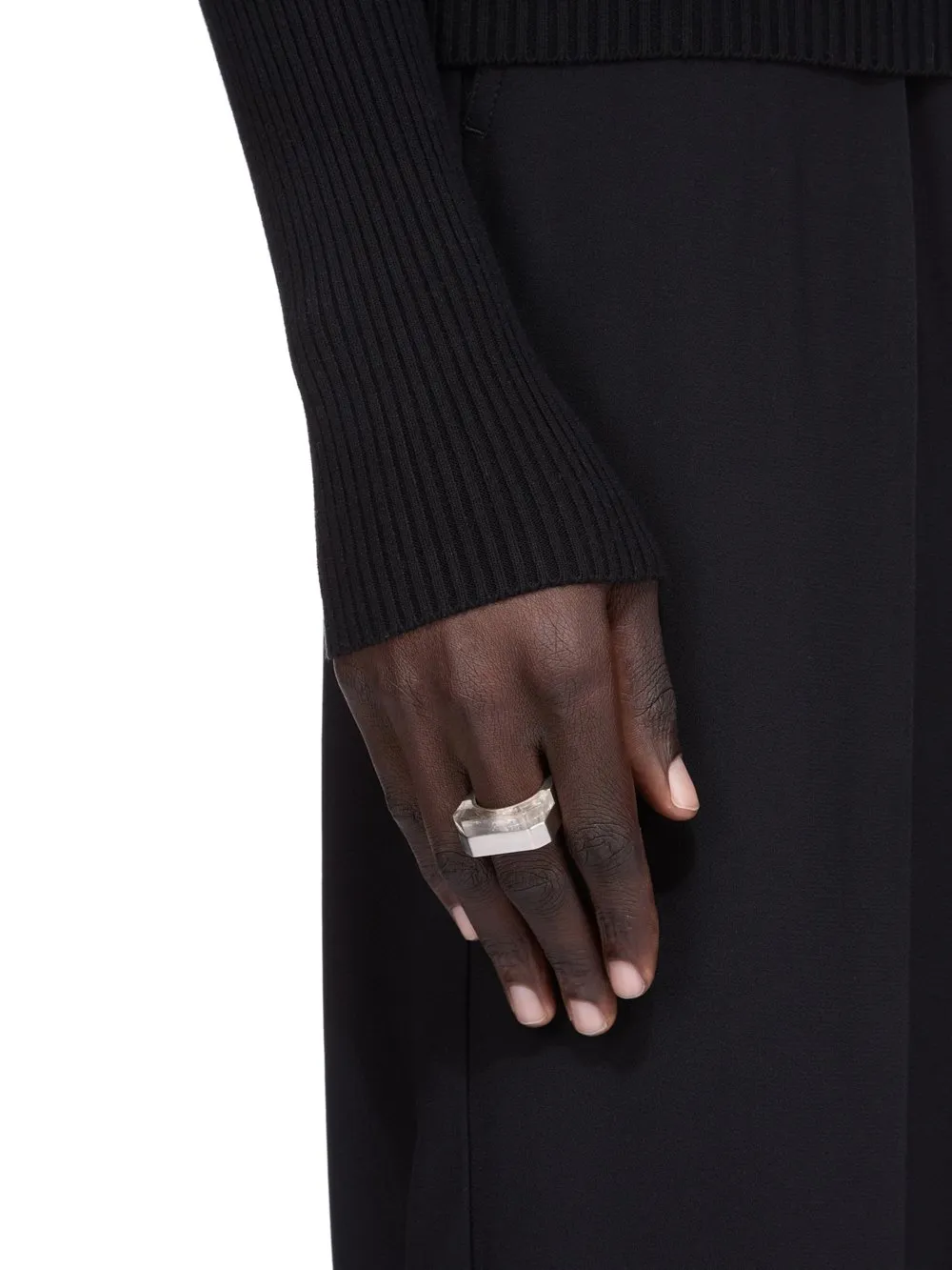 Rick Owens Double Crystal Ring In Palladio Brass And Hematite Stone