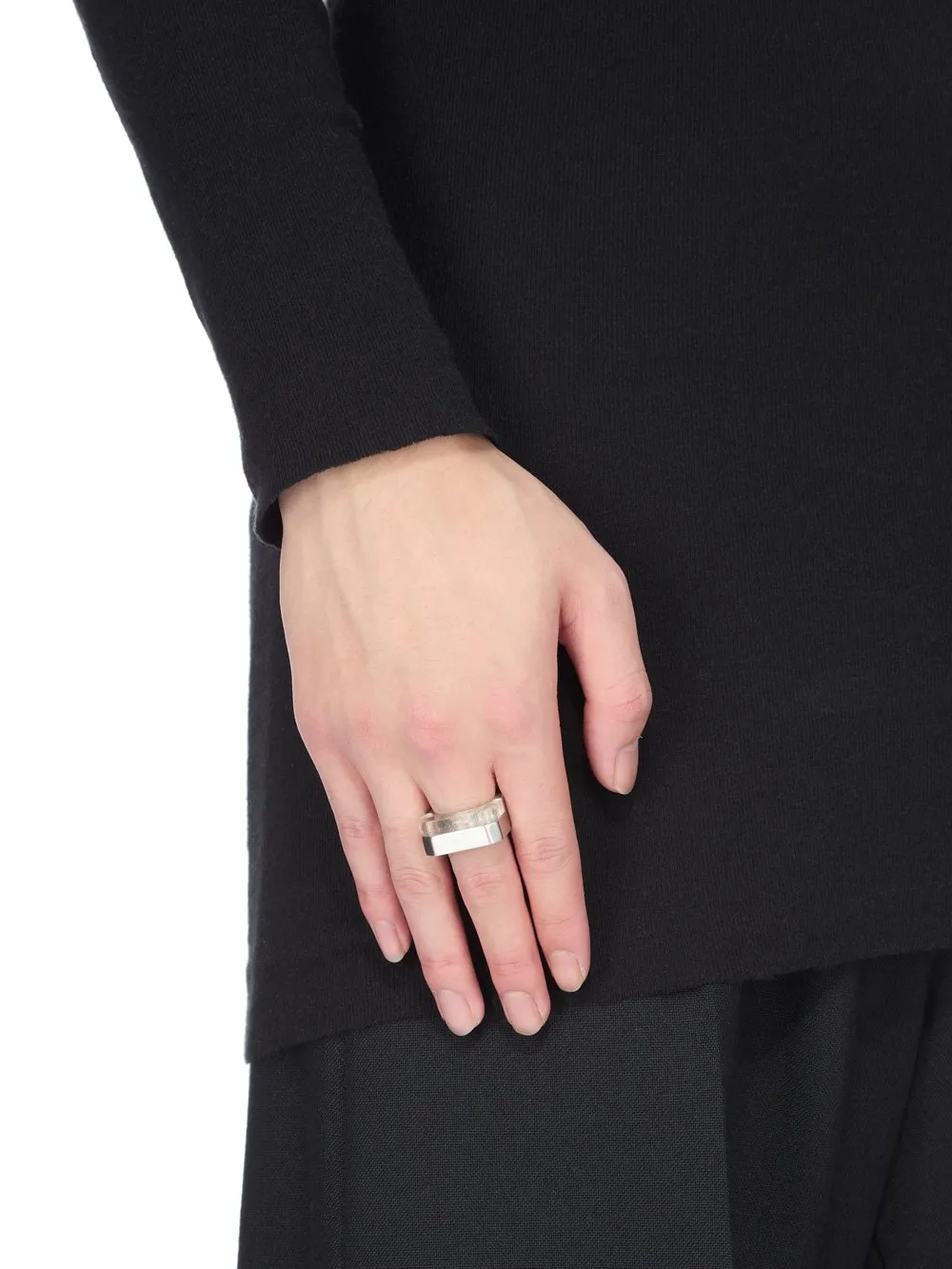 Rick Owens Double Crystal Ring In Palladio Brass And Hematite Stone