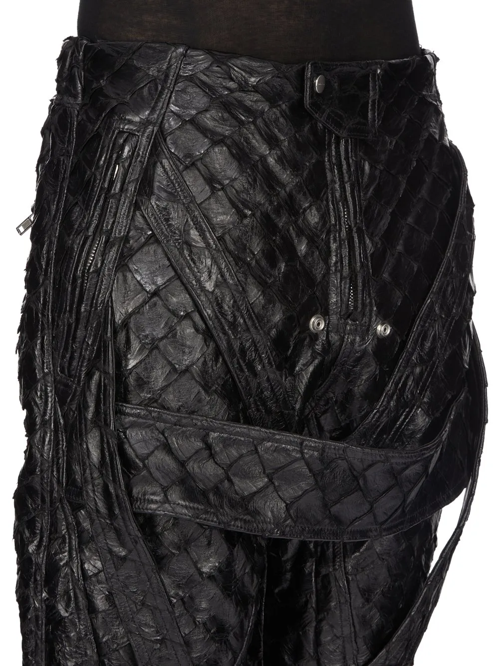 Rick Owens Temple Megastrapped Motopants In Black Glossy Pirarucu