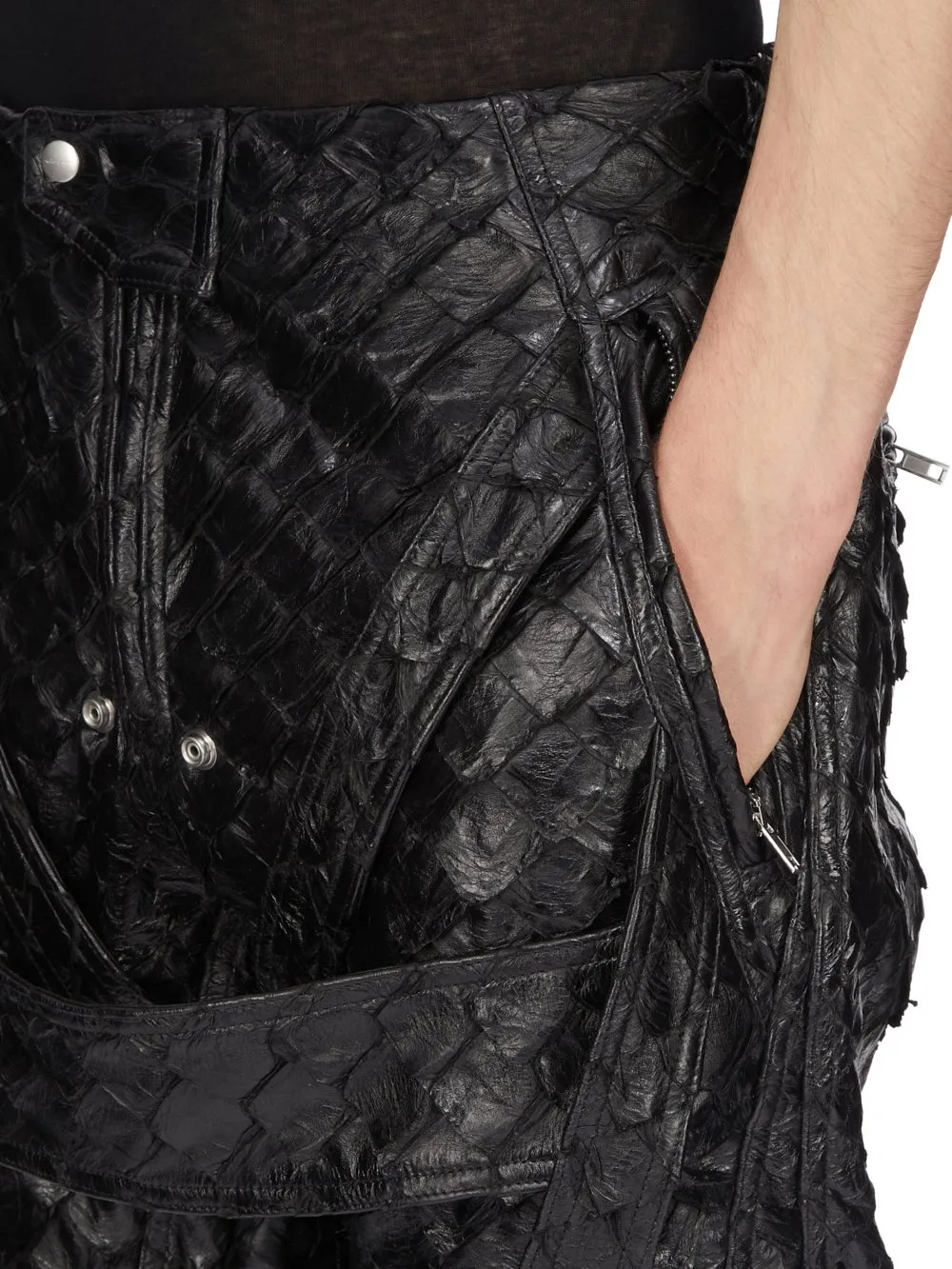 Rick Owens Temple Megastrapped Motopants In Black Glossy Pirarucu
