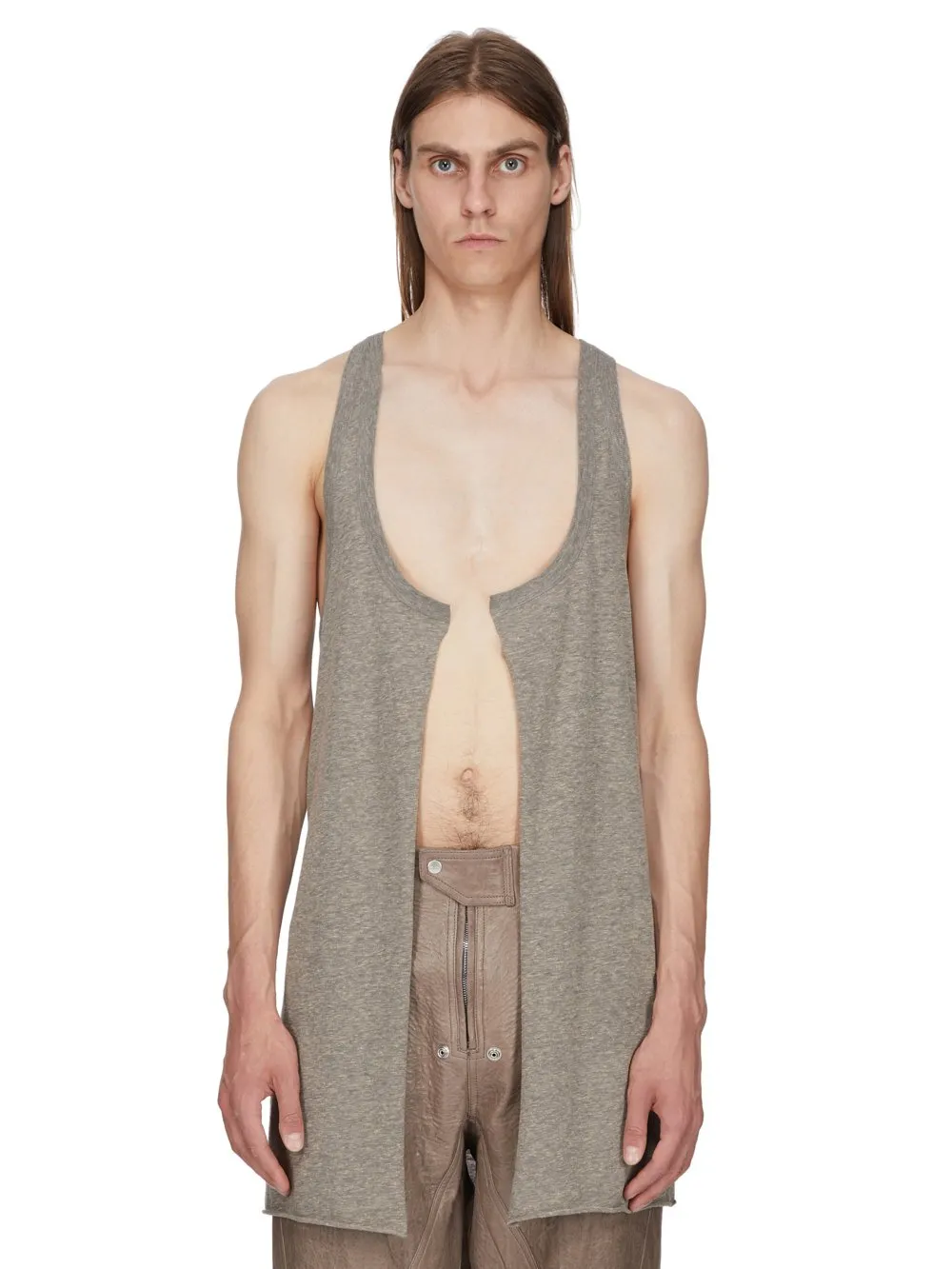Rick Owens Temple Open Pony Tank In Grey Melange Grey Melange Jersey