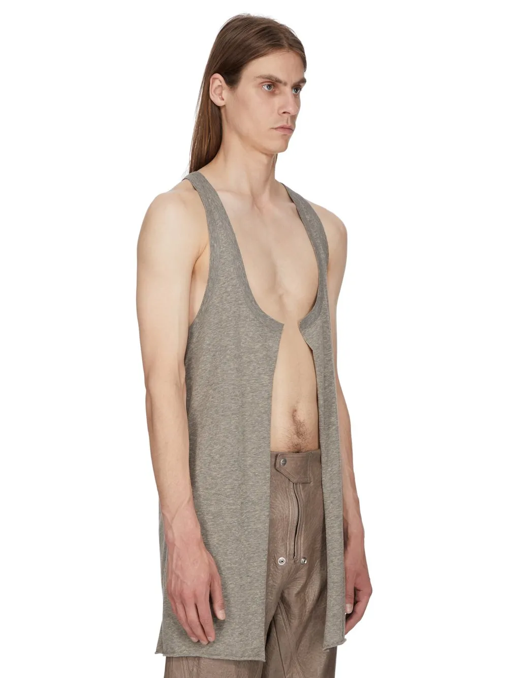 Rick Owens Temple Open Pony Tank In Grey Melange Grey Melange Jersey