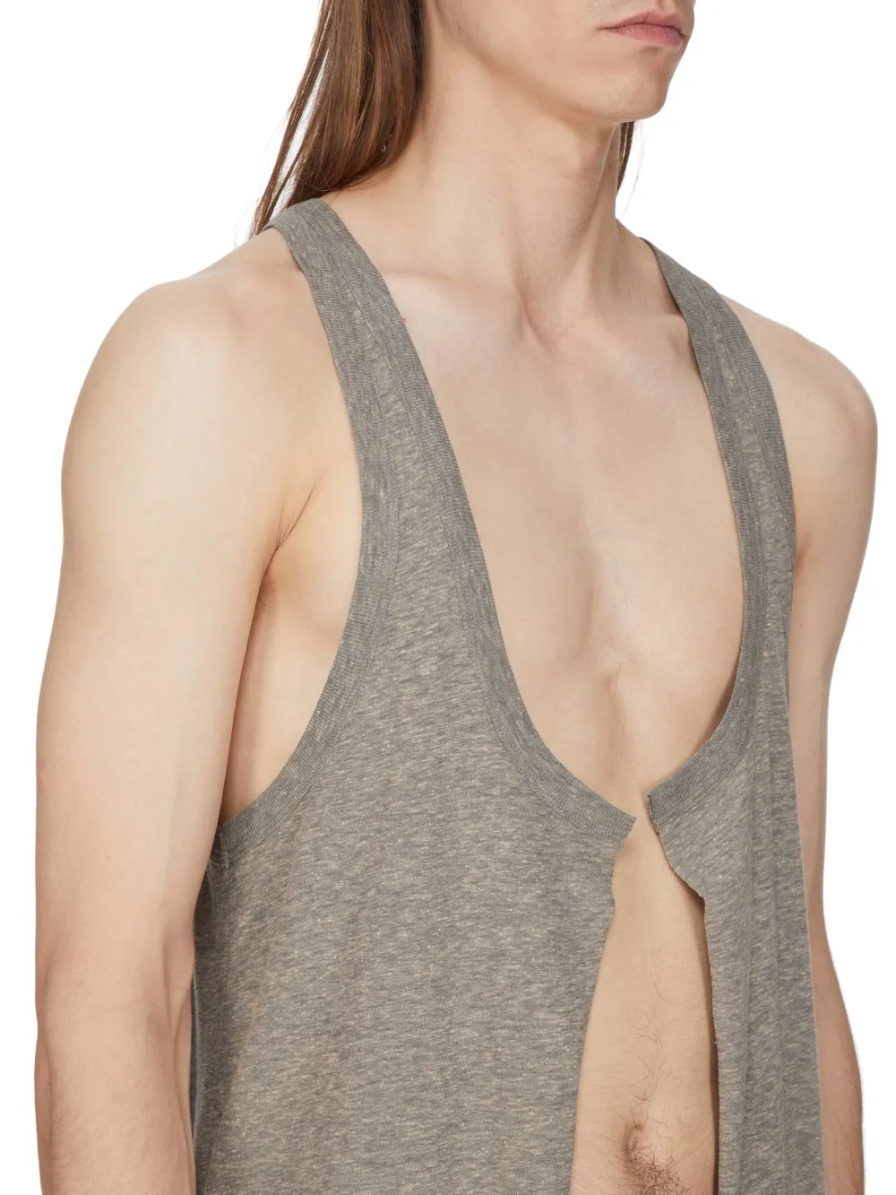 Rick Owens Temple Open Pony Tank In Grey Melange Grey Melange Jersey