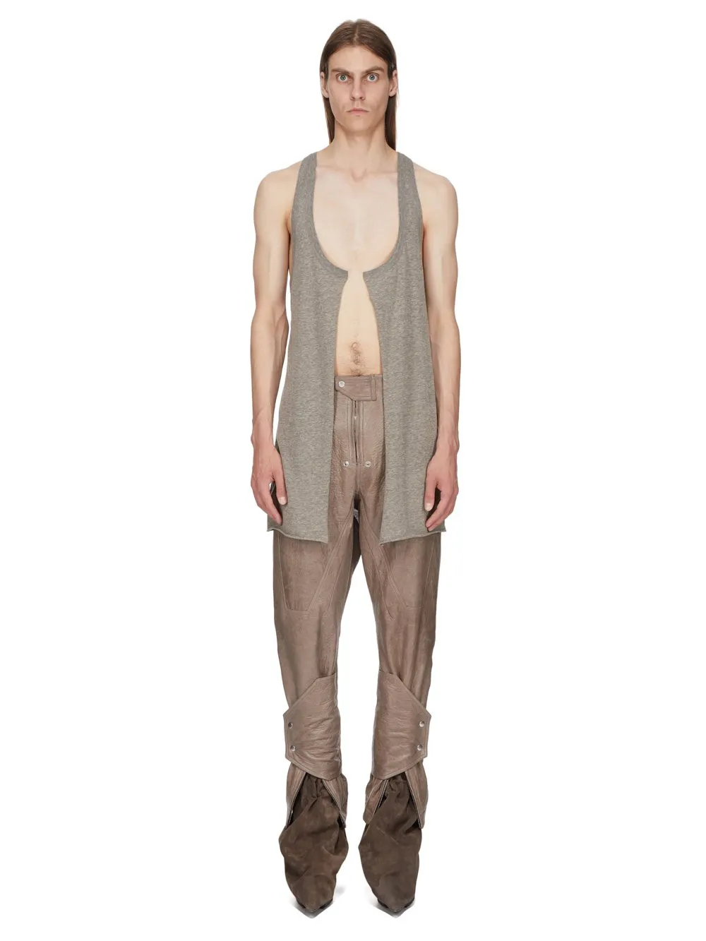 Rick Owens Temple Open Pony Tank In Grey Melange Grey Melange Jersey