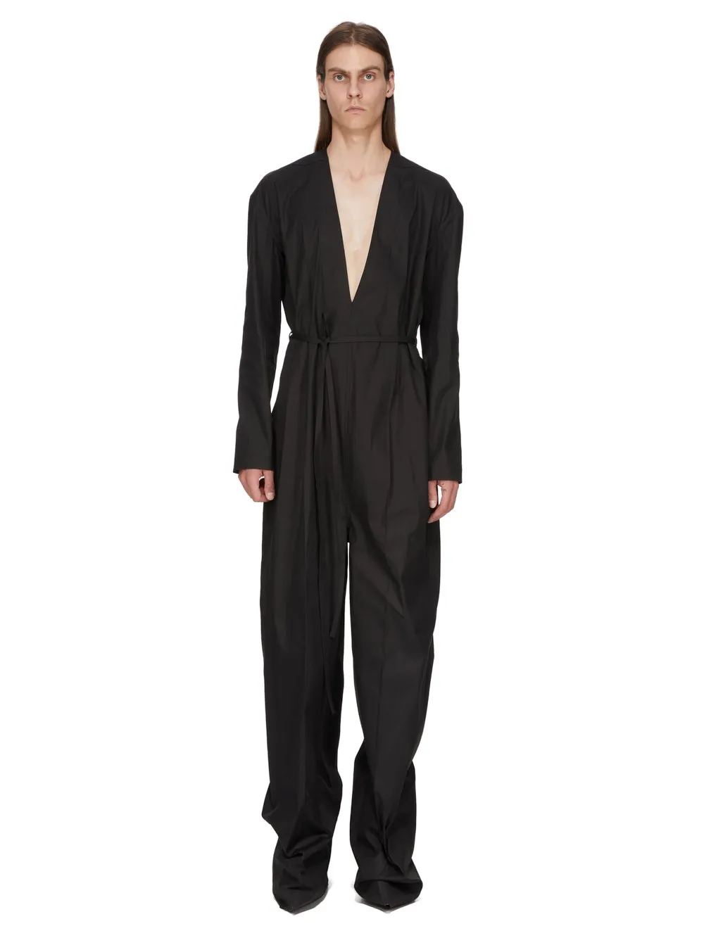Rick Owens Temple Ls Flightsuit In Black Heavy Poplin