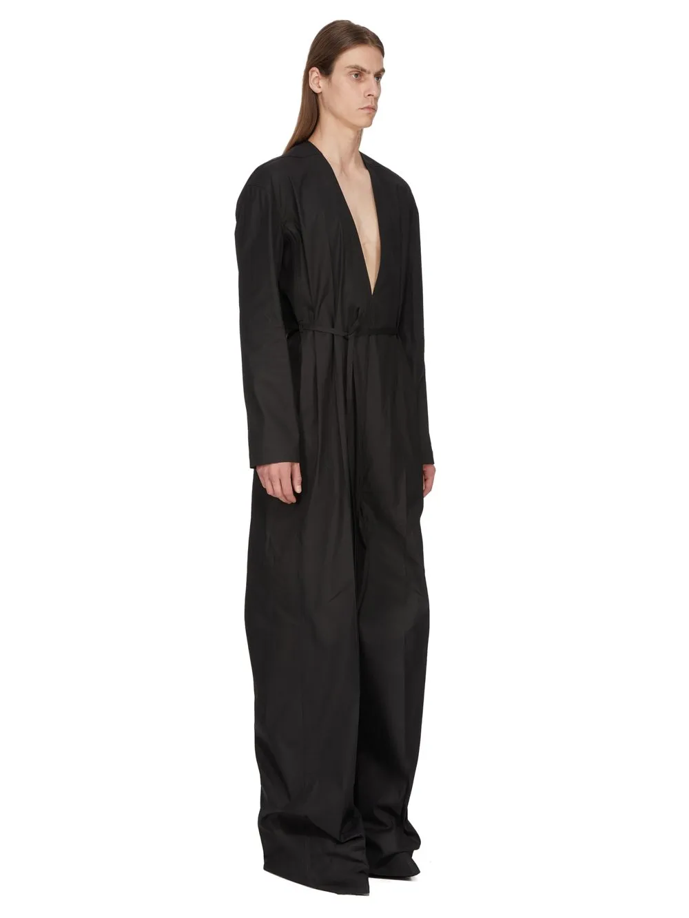 Rick Owens Temple Ls Flightsuit In Black Heavy Poplin