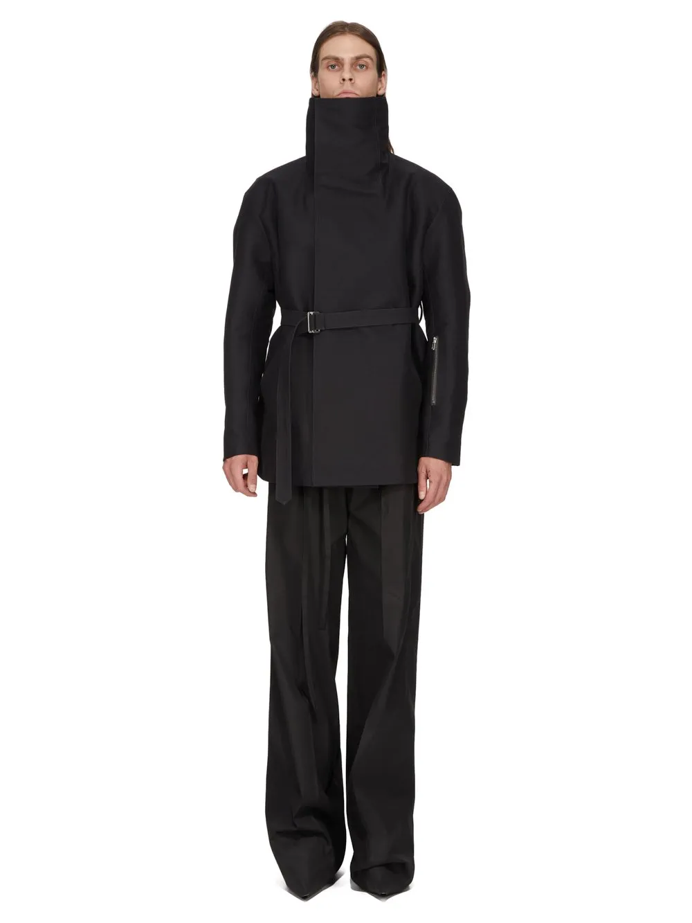 Rick Owens Temple Ls Flightsuit In Black Heavy Poplin