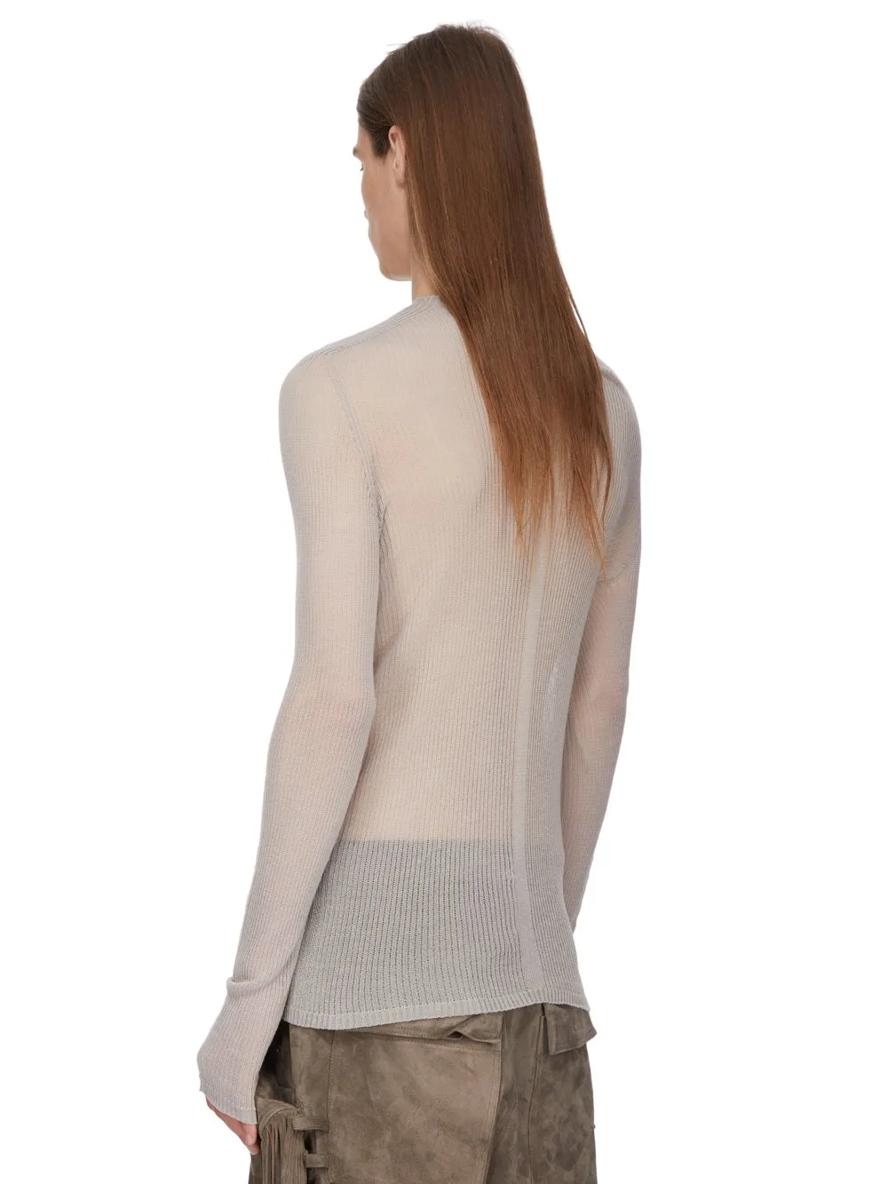 Rick Owens Temple Knit Dennis Top In Pearl Ribbed Lightweight Cashmere Knit