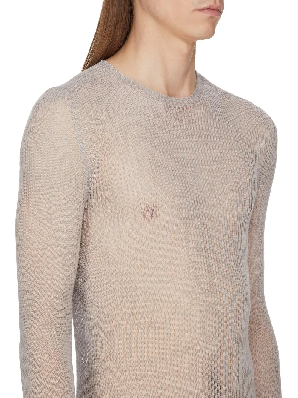 Rick Owens Temple Knit Dennis Top In Pearl Ribbed Lightweight Cashmere Knit