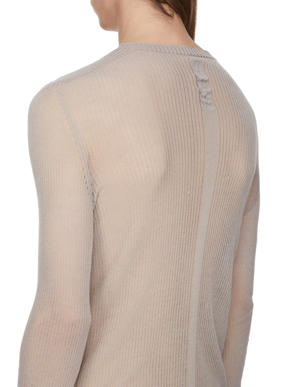 Rick Owens Temple Knit Dennis Top In Pearl Ribbed Lightweight Cashmere Knit