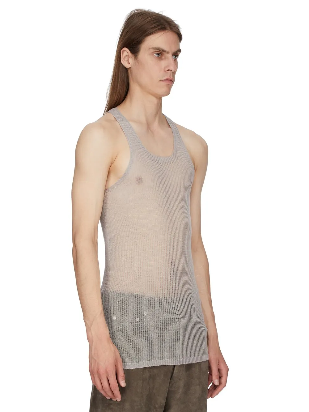 Rick Owens Temple Knit Tank In Pearl Ribbed Lightweight Cashmere Knit