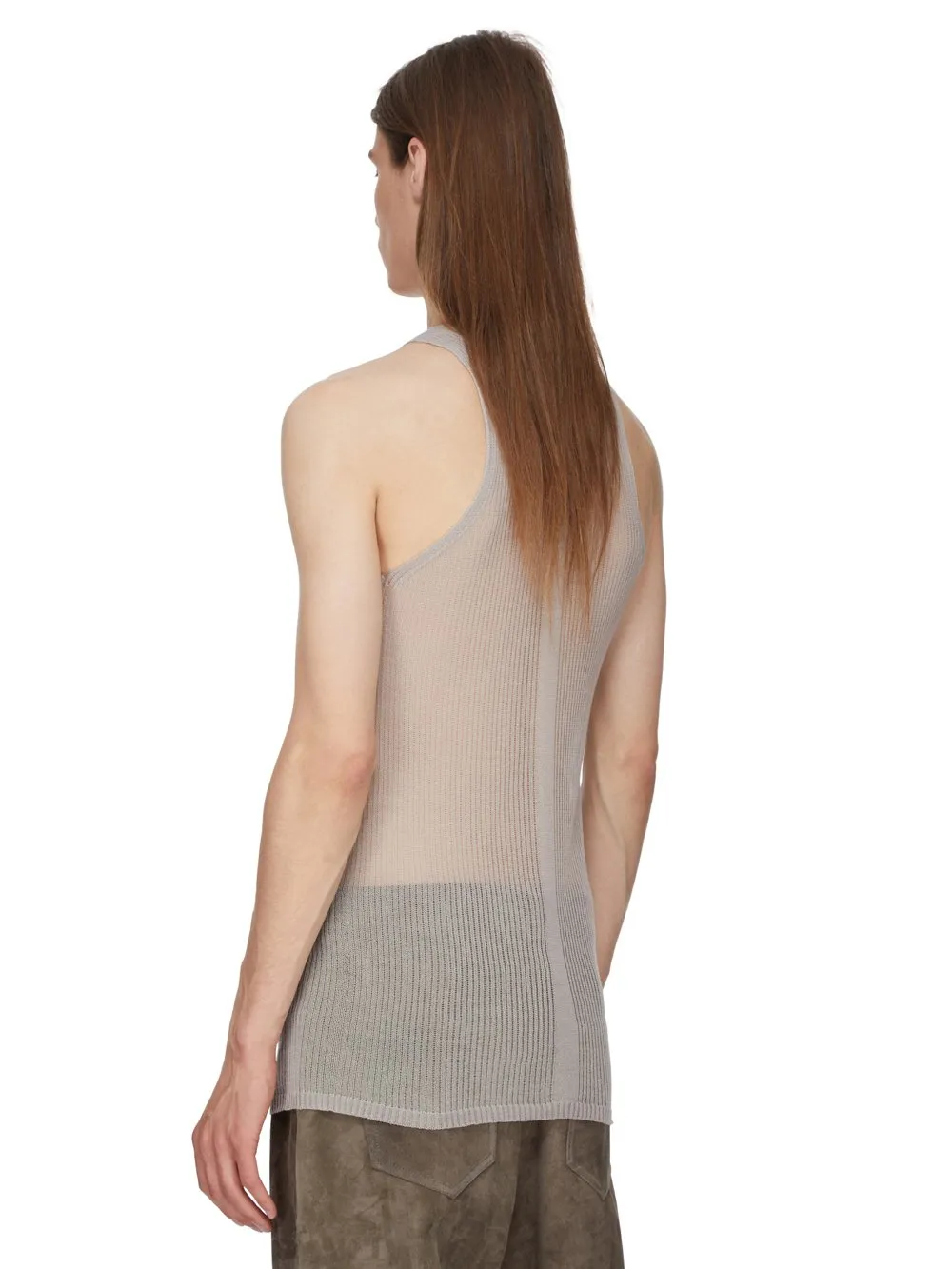 Rick Owens Temple Knit Tank In Pearl Ribbed Lightweight Cashmere Knit