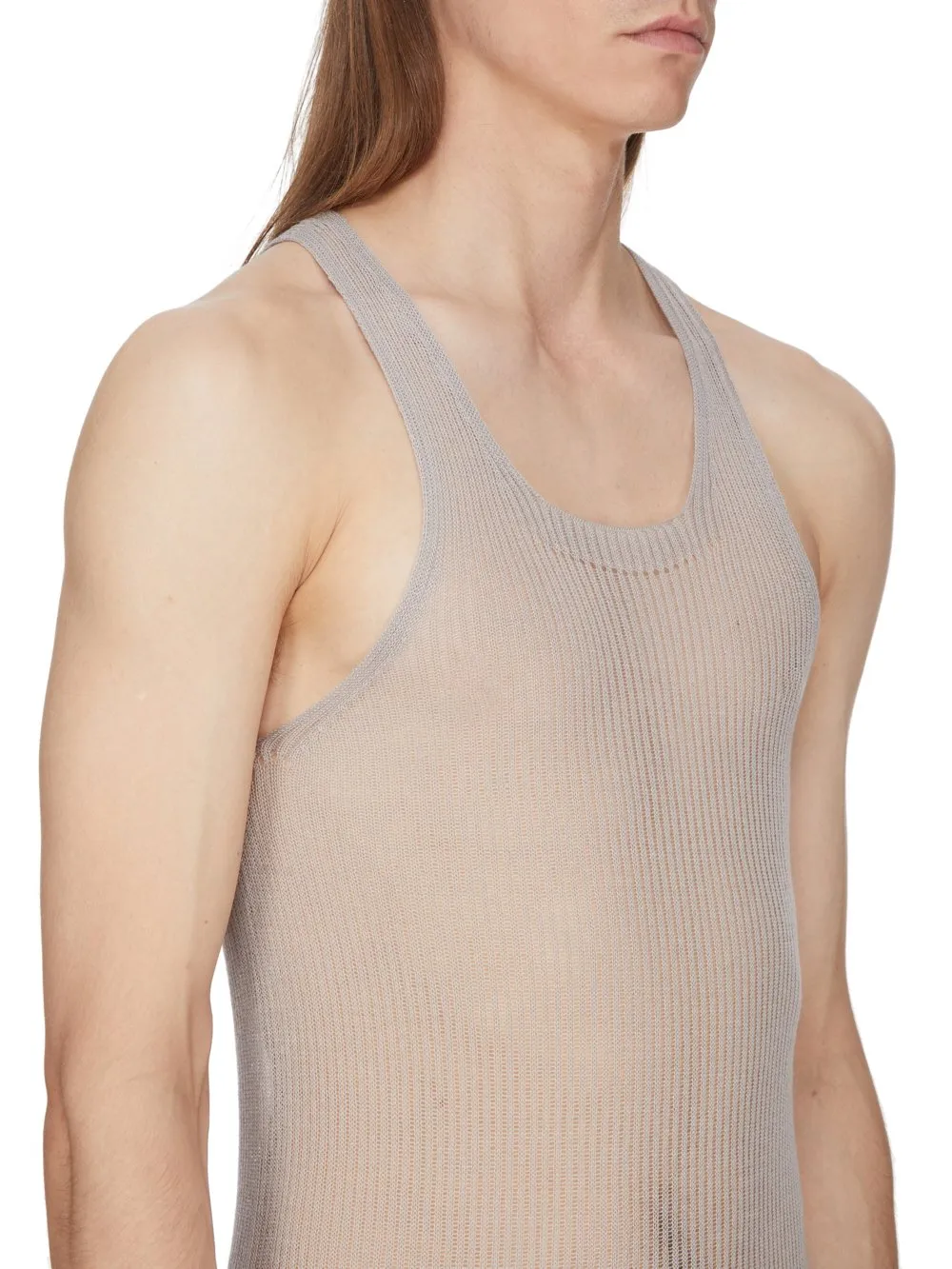 Rick Owens Temple Knit Tank In Pearl Ribbed Lightweight Cashmere Knit