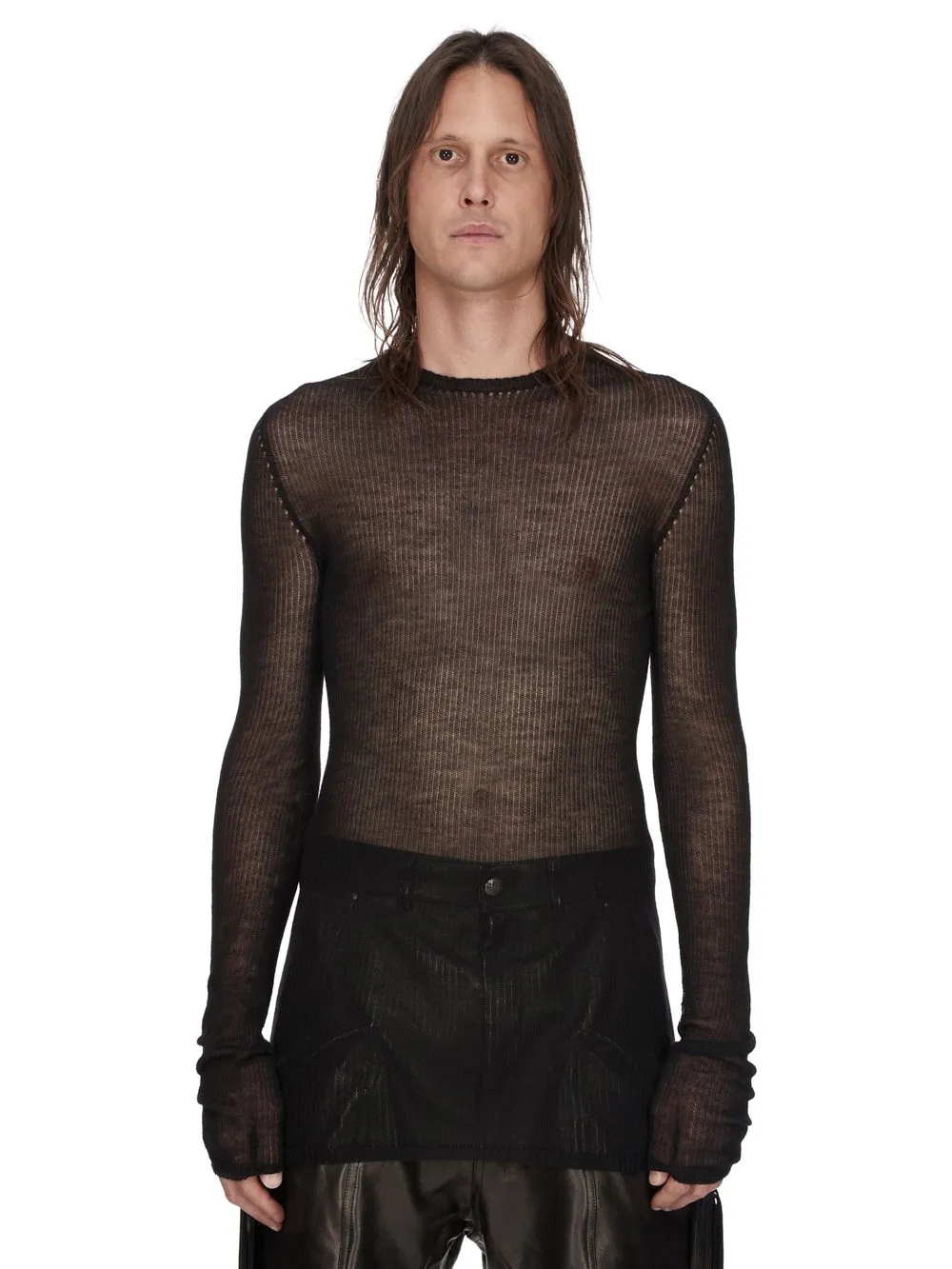 Rick Owens Temple Knit Dennis Top In Black Ribbed Lightweight Cashmere Knit