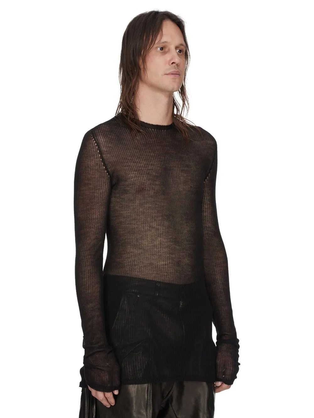 Rick Owens Temple Knit Dennis Top In Black Ribbed Lightweight Cashmere Knit