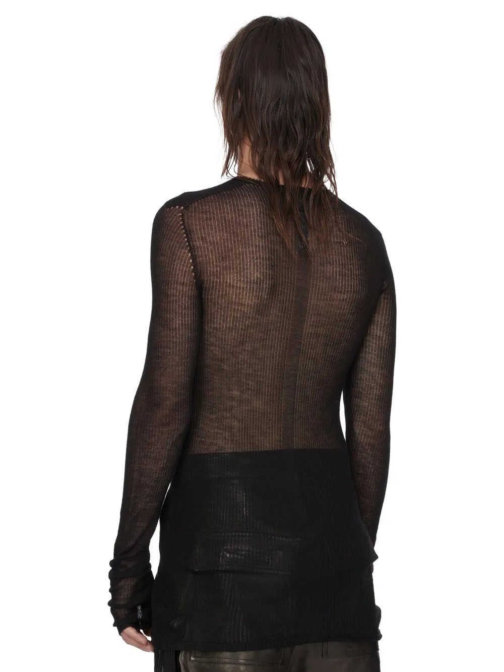 Rick Owens Temple Knit Dennis Top In Black Ribbed Lightweight Cashmere Knit