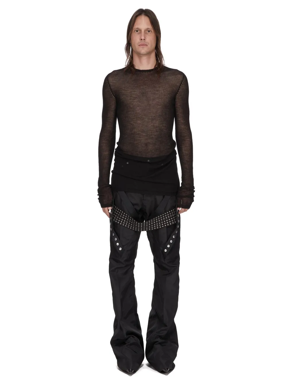 Rick Owens Temple Knit Dennis Top In Black Ribbed Lightweight Cashmere Knit