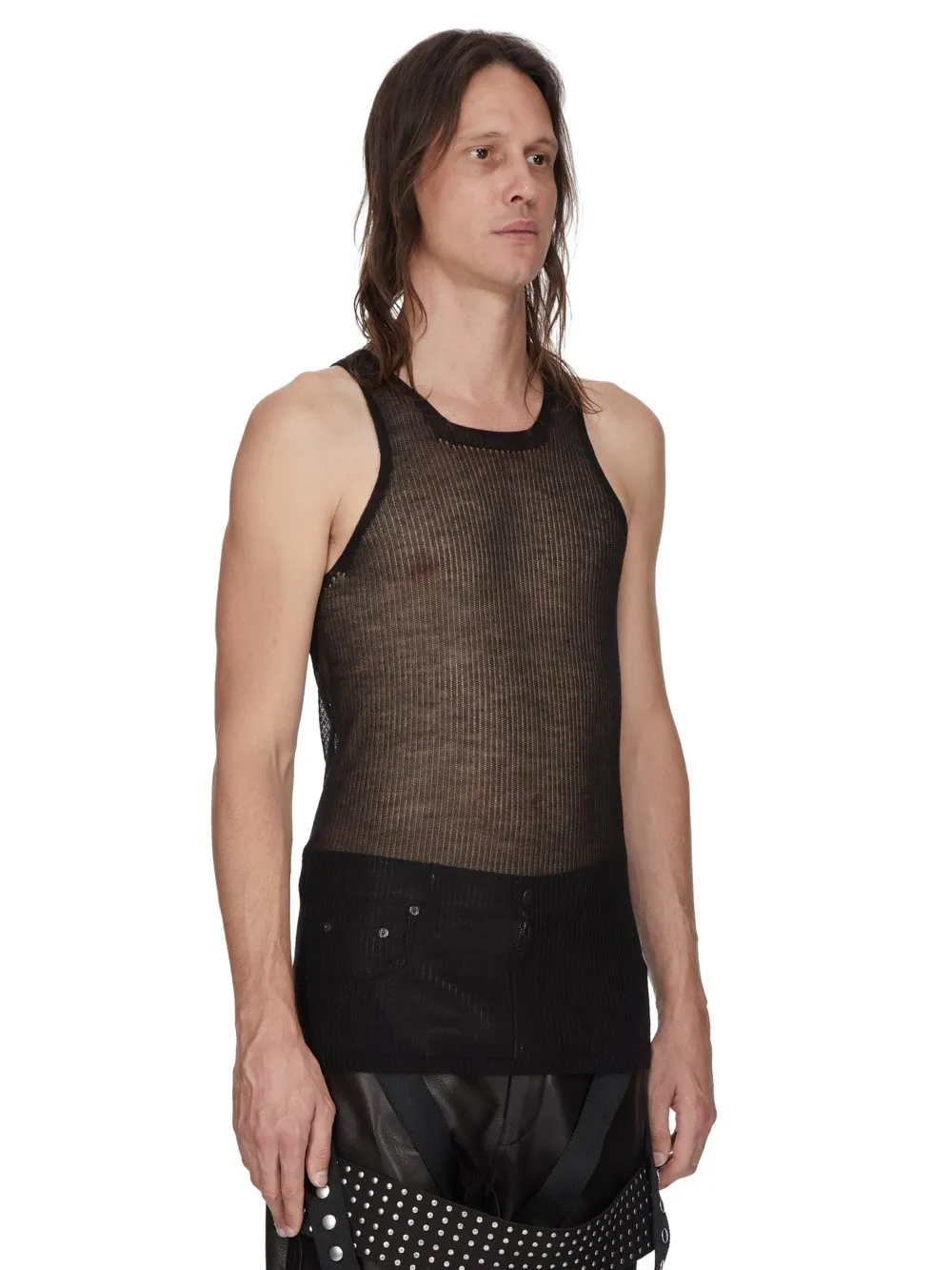 Rick Owens Temple Knit Tank In Black Ribbed Lightweight Cashmere Knit
