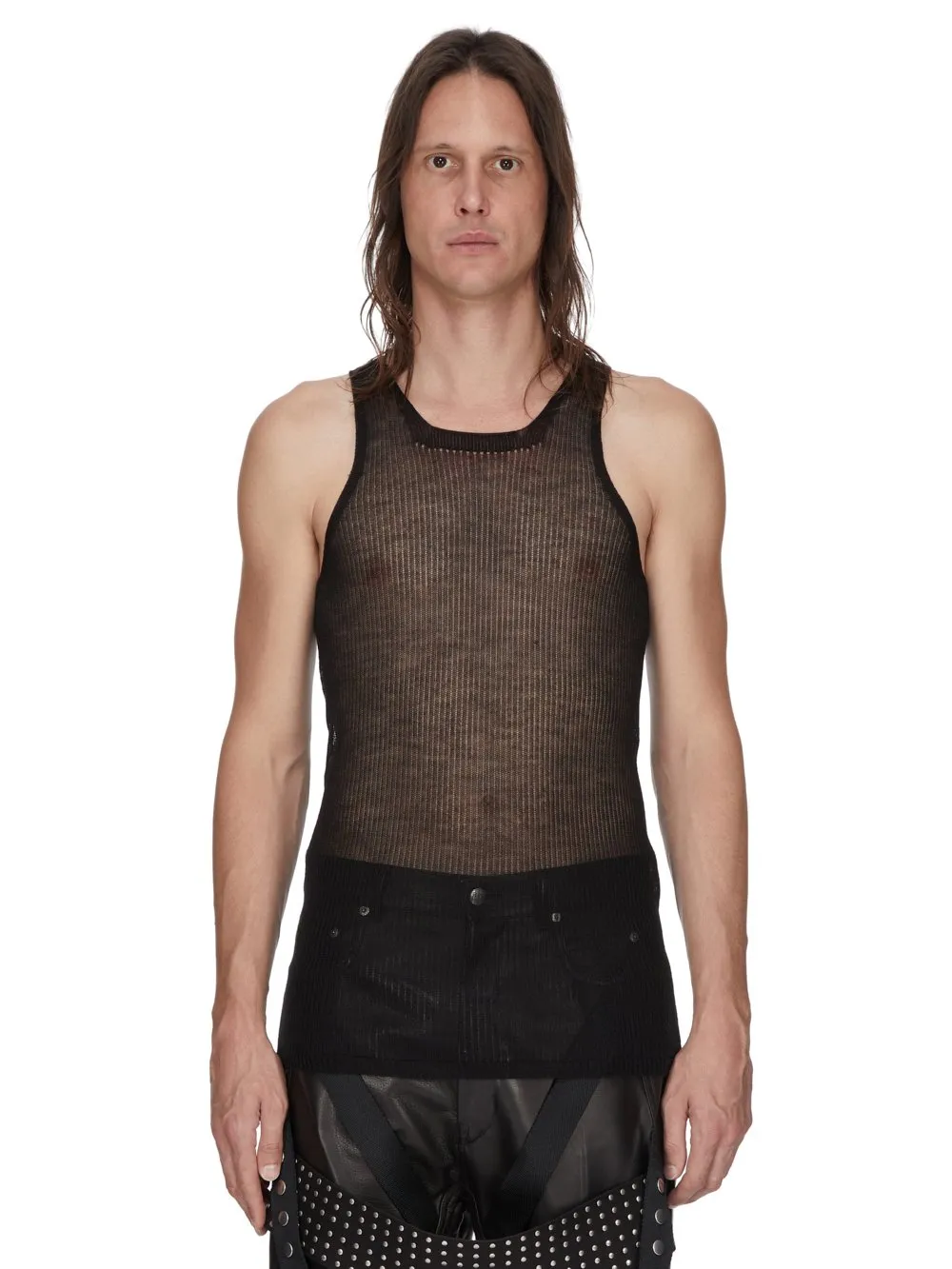 Rick Owens Temple Knit Tank In Black Ribbed Lightweight Cashmere Knit
