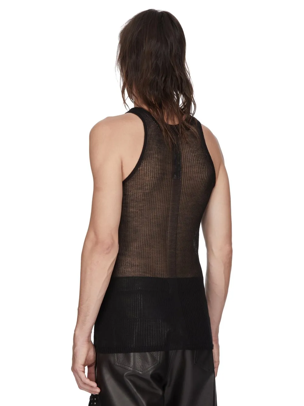Rick Owens Temple Knit Tank In Black Ribbed Lightweight Cashmere Knit