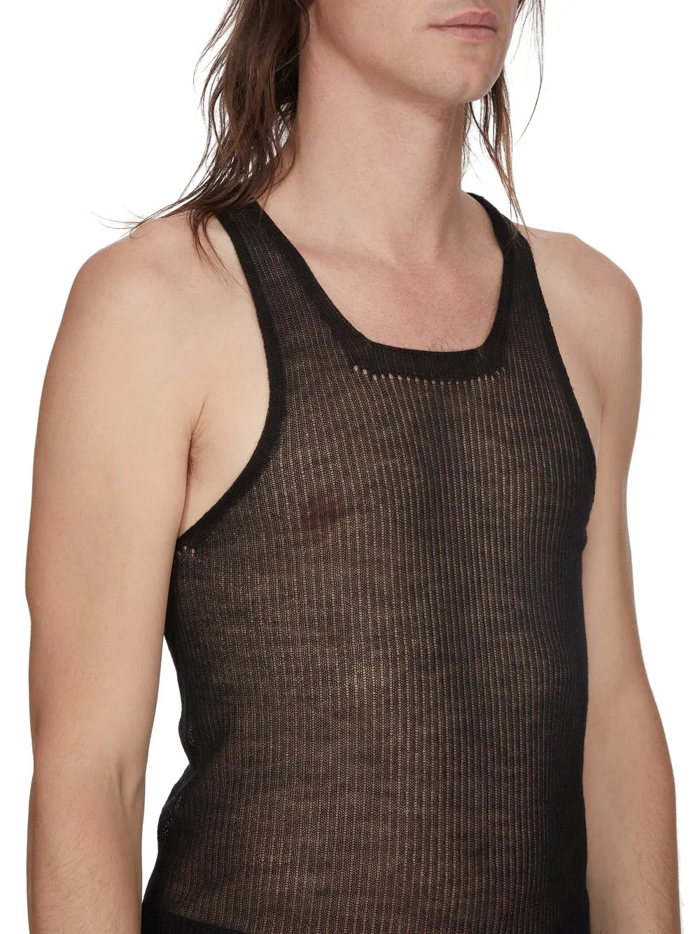 Rick Owens Temple Knit Tank In Black Ribbed Lightweight Cashmere Knit