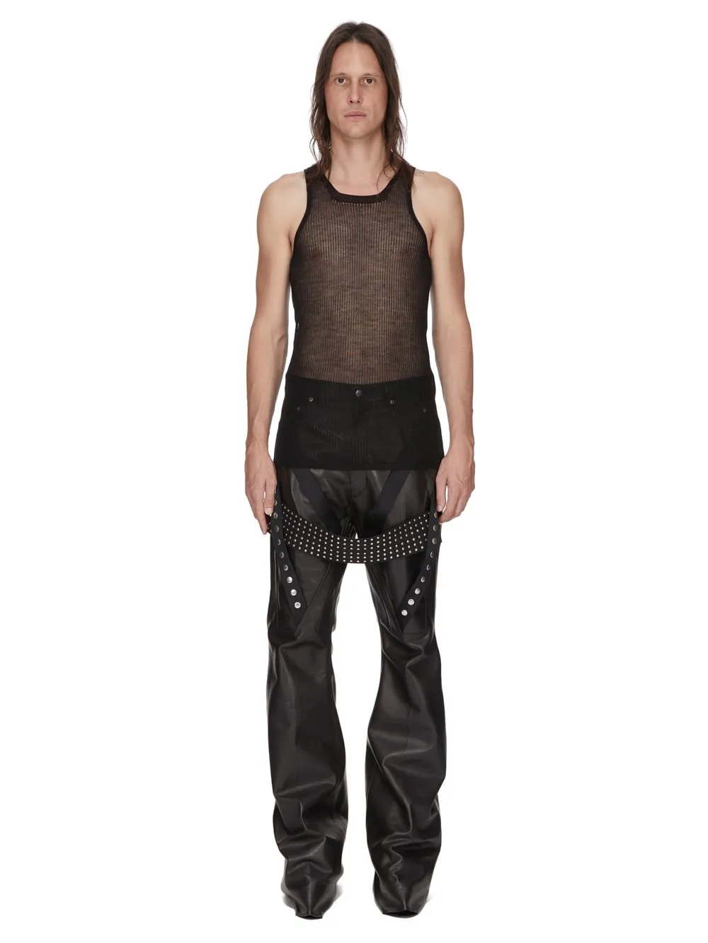 Rick Owens Temple Knit Tank In Black Ribbed Lightweight Cashmere Knit