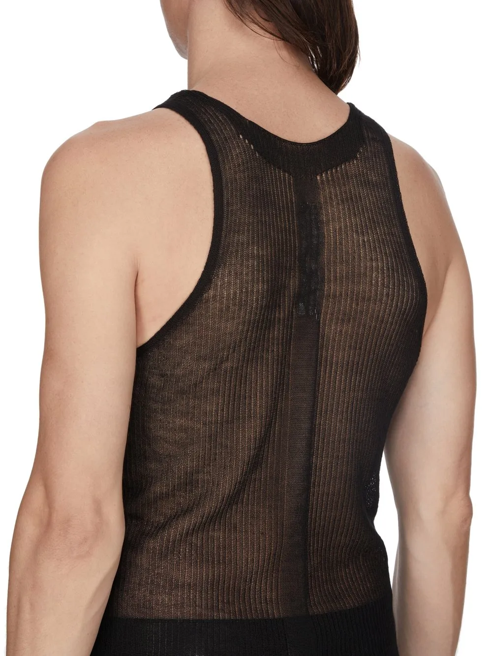 Rick Owens Temple Knit Tank In Black Ribbed Lightweight Cashmere Knit