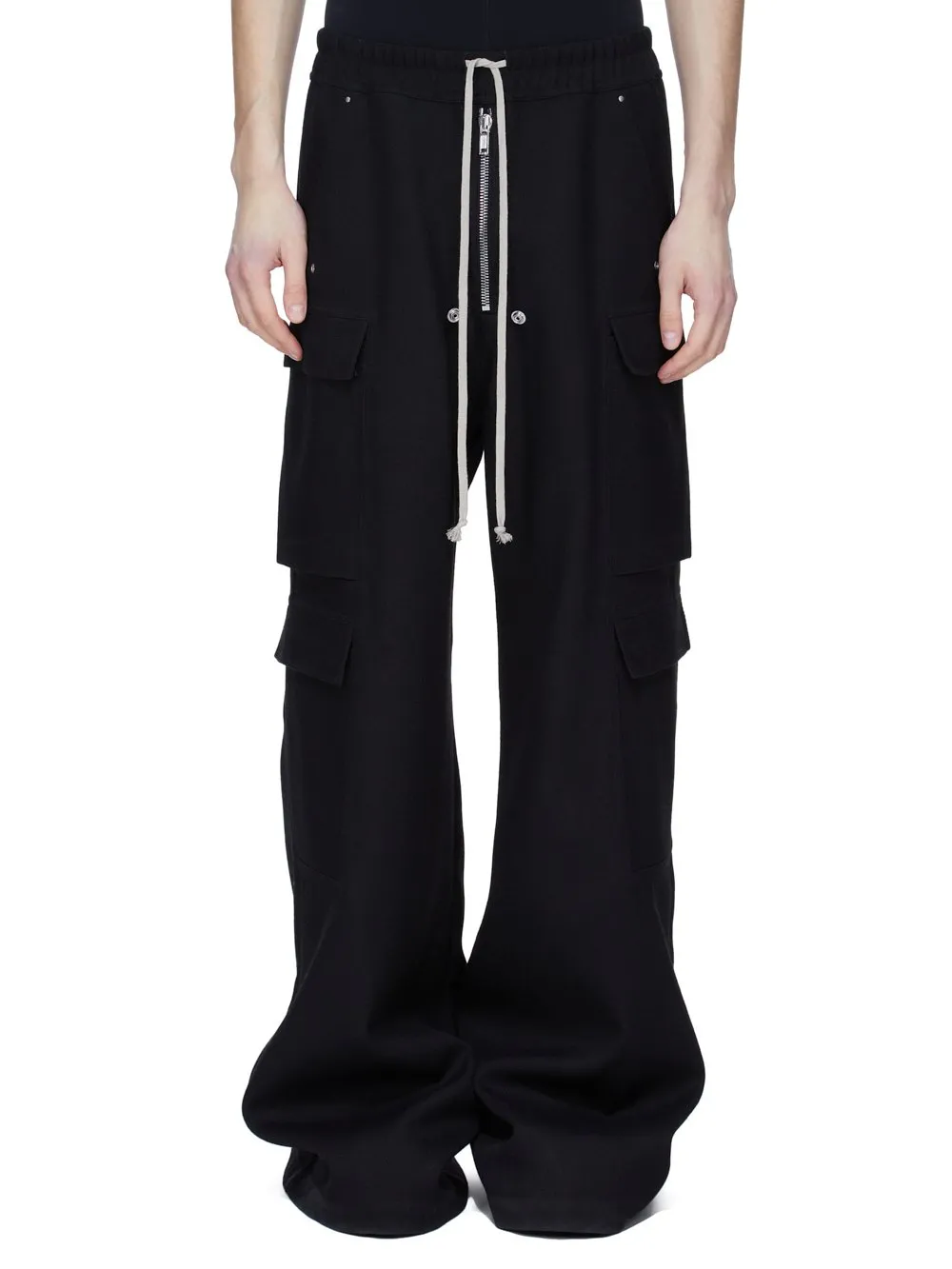 Rick Owens Concordians Runway Cargobelas In Black Wool Drill