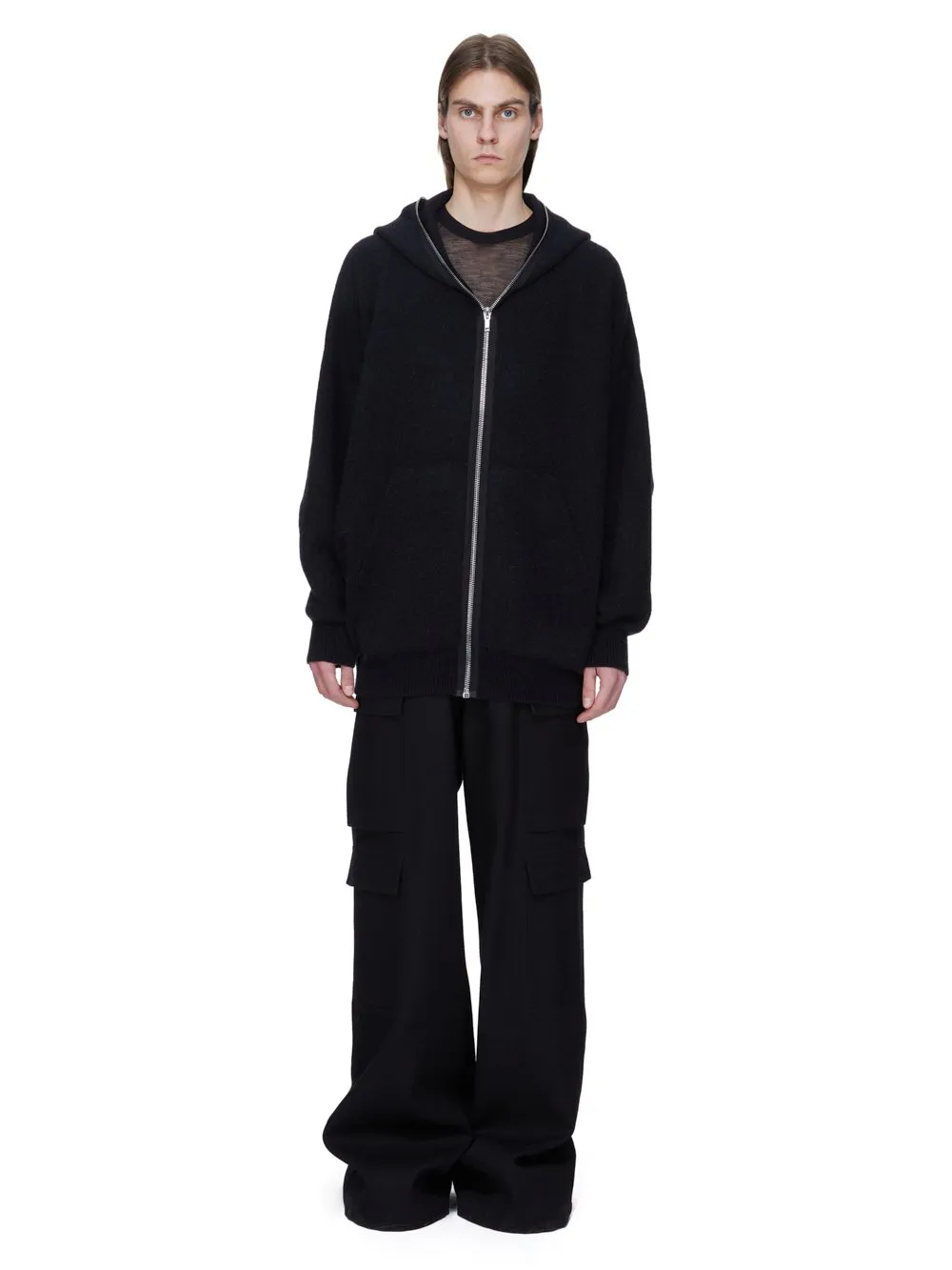 Rick Owens Concordians Runway Cargobelas In Black Wool Drill