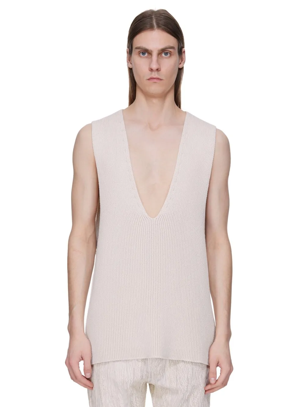 Rick Owens Concordians Runway V Tank In Natural Wool
