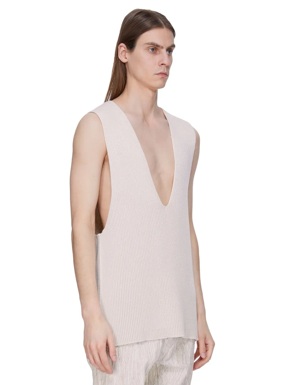 Rick Owens Concordians Runway V Tank In Natural Wool
