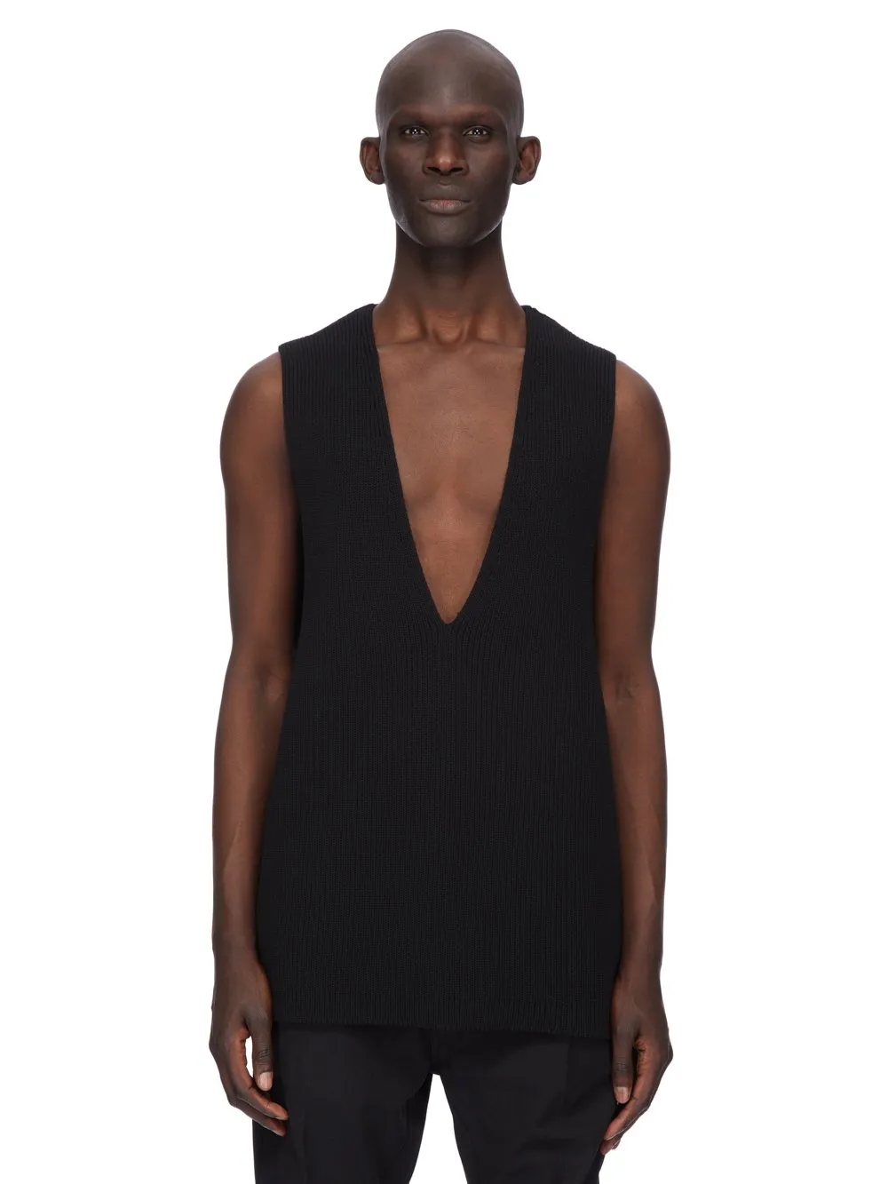 Rick Owens Concordians Runway V Tank In Black Wool
